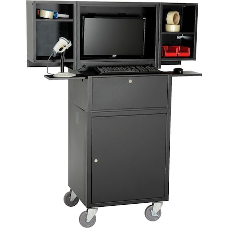 Global Industrial Mobile Fold-Out Computer Cabinet, Black, Unassembled 695429BK